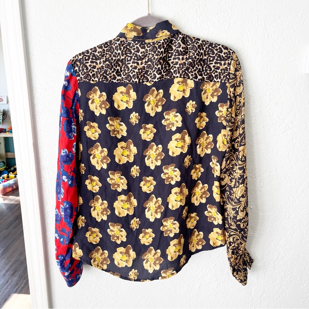 Anthropologie Top Women's XS Dhruv Kapoor Mixed Print Button Down Blouse - Picture 3 of 9